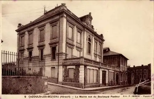 Ak Cazouls-les-Béziers Hérault, Mairie vue du Boulevard Pasteur