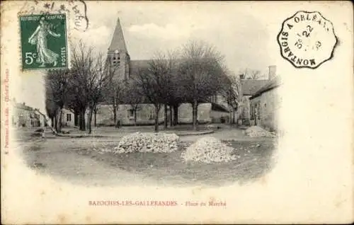 Ak Bazoches les Gallerandes Loiret, Place du Marche, Kirche