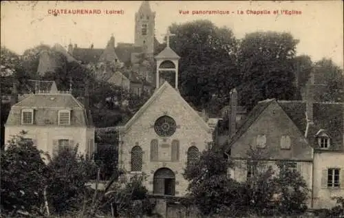 CPA Châteaurenard Loiret, Panorama, Chapelle, Eglise