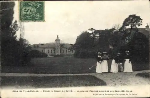Ak Ville Évrard Seine Saint Denis, Asile, Maison Speciale de Sante, La Grande Pelouse, Bains