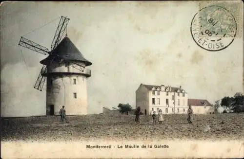 Ak Montfermeil Seine Saint Denis, Windmühle, Gebäude, Personen, Motive, ländliche Umgebung
