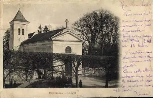 Ak Montfermeil Seine Saint Denis, Kirche, L'Église, Landschaft, Bäume, 