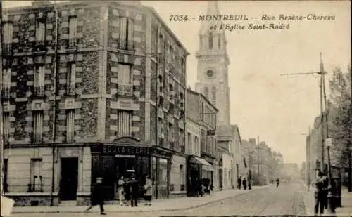 Ak Montreuil sous Bois Seine Saint Denis, Rue Arsène Chereau und Kirche Saint André