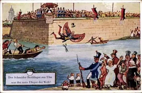 Künstler Ak Boettcher, Hans, Ulm an der Donau, Schneider Berblinger, Der Schneider von Ulm