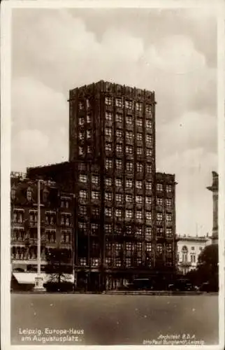 Ak Leipzig,  Europa-Haus, am Augustusplatz, Architekt B.D.A., Otto Paul Burghardt