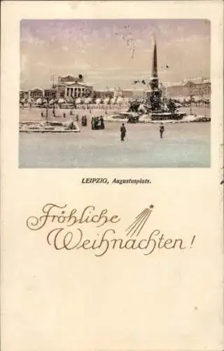Ak Leipzig,  Augustusplatz, fröhliche Weihnachten