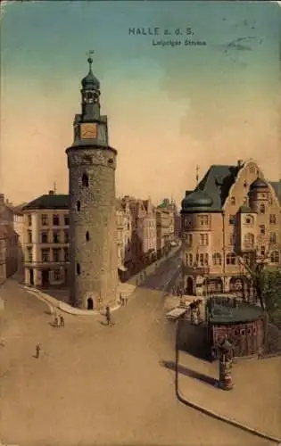 Ak Halle an der Saale, Alter Turm, Leipziger Straße, Stadtansicht,  