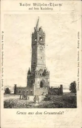 Litho Berlin Wilmersdorf Grunewald, Grunewaldturm, Kaiser-Wilhelm-Turm auf dem Karlsberg