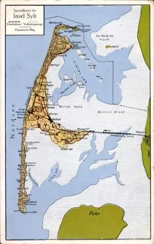 Landkarten Ak Insel Sylt, Westerland, List, Hindenburgdamm, Föhr