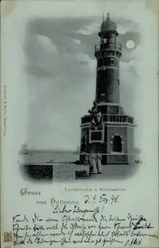 Ak Holtenau Kiel, Leuchtturm, Küstenansicht, Grüße aus   