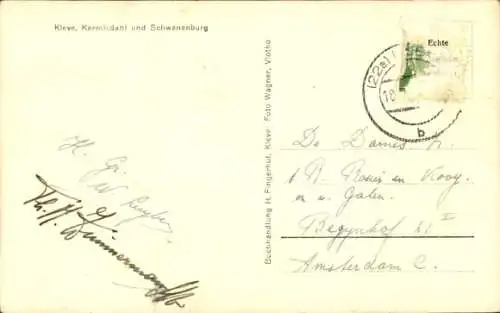 Ak Kleve am Niederrhein, Kermisdahl u. Schwanenburg, Uferpartie, Ruderboote, Enten