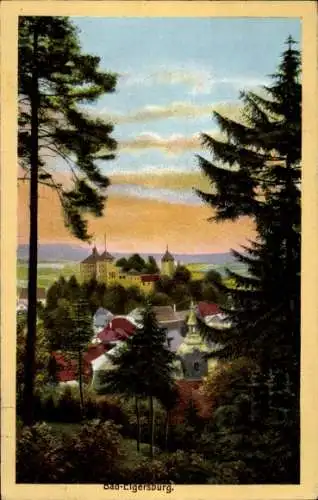 Ak Elgersburg in Thüringen, Blick auf den Ort zwischen Bäumen hindurch