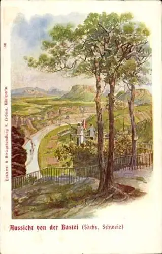 Künstler Ak Lohmen Sächsische Schweiz, Aussicht von der Bastei