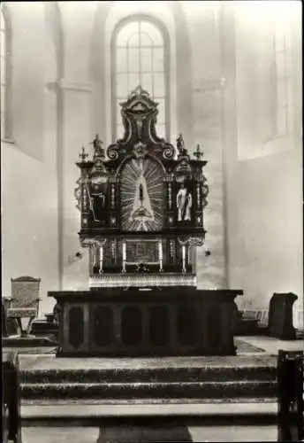 Ak Rosenthal Bielatal Sächsische Schweiz, Altaransicht der Wallfahrtskirche, gotischer Stil, Holz
