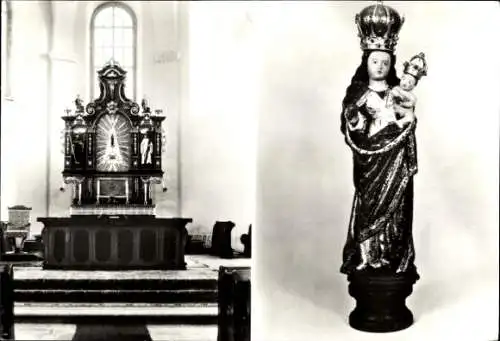 Ak Rosenthal Bielatal Sächsische Schweiz, Wallfahrtskirche, Statue mit Maria und Jesus,  Atmosphä