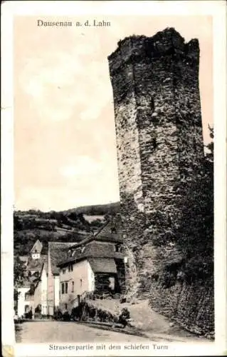 Ak Dausenau an der Lahn, Bilder von Dausenau, schiefer Turm, Straßenpartie