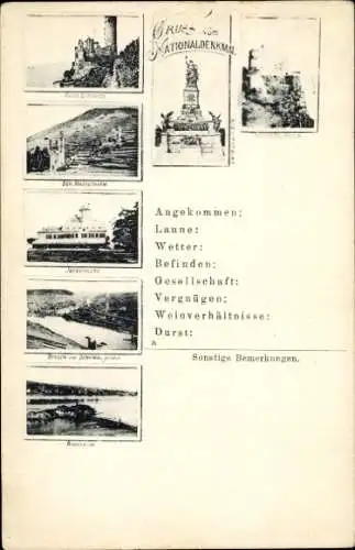 Vorläufer Ak Rüdesheim am Rhein in Hessen, Nationaldenkmal auf dem Niederwald, Mäuseturm, 1895