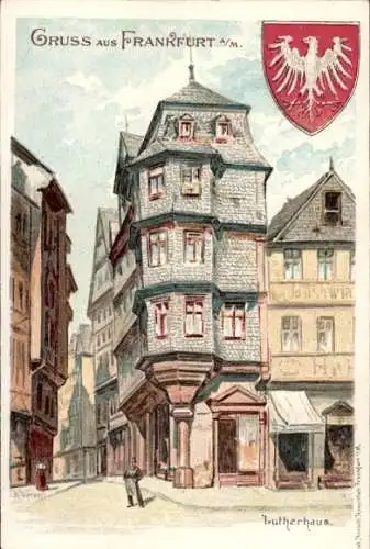 Ak Frankfurt am Main, Lutherhaus,  Architektur, Straße, Zeichnung