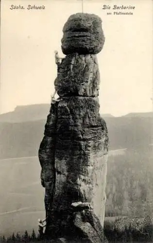 Ak Königstein an der Elbe Sächsische Schweiz, Die Barbarine am Pfaffenstein, Felsformation, Klett