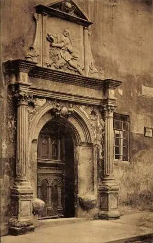 Ak Meißen an der Elbe, Tor, Relief Simon zerreisst den Löwen