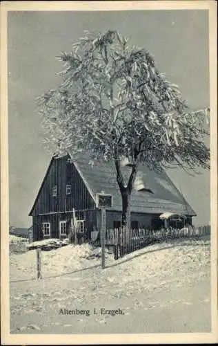Ak Altenberg im Erzgebirge, Winterlandschaft, Holzhaus, Baum, Zaun, Schnee