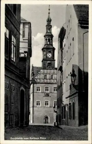 Ak Pirna in Sachsen, Durchblick zum Rathaus, Glockenturm
