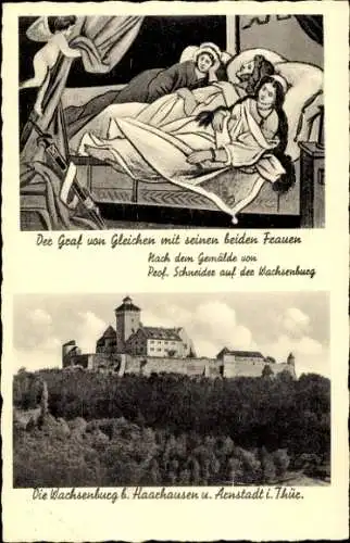 Ak Eischleben Amt Wachsenburg Thüringen, Graf von Gleichen mit zwei Frauen,  Gemälde von Prof. Sc