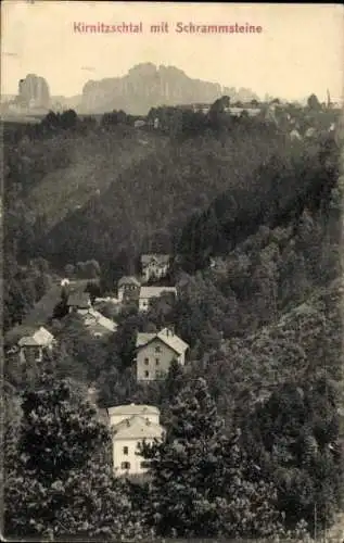 Ak Kirnitzschtal Bad Schandau Sächsische Schweiz,  Schrammsteine, Häuser im Tal