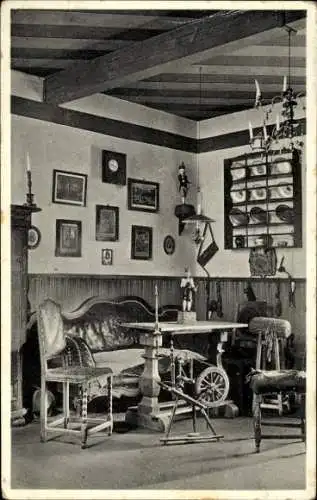 Ak Schneeberg Neustädtel Sachsen, Hutzenstube, Spinnrad, Teller