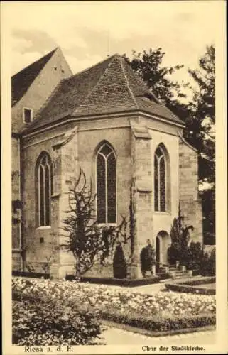 Ak Riesa an der Elbe Sachsen, Chor der Stadtkirche,  Architektur, Pflanzen, Blumengarten