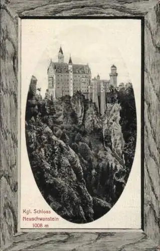 Ak Hohenschwangau Schwangau im Ostallgäu, Schloss Neuschwanstein, Königliches Schloss, auf einem 