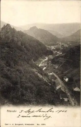 Ak Altenahr im Ahrtal, Schwarze und weiße Fotografie, Landschaft mit Dorf, Felsen, Fluss