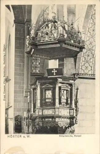 Ak Höxter an der Weser, Kanzel der Killanikirche,  Architektur, religiöse Symbole