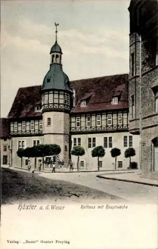 Ak Höxter an der Weser, Rathaus mit Hauptwache, Gebäude, Straßenansicht, Höxter a. d. Weser