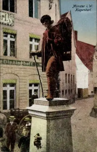 Ak Münster in Westfalen, Statue des Kiepenkerl,  Architektur, Stadtansicht
