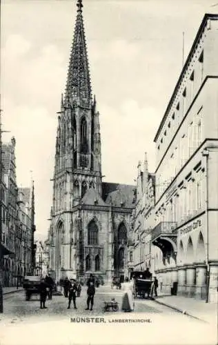 Ak Münster in Westfalen, Lambertikirche, Stadtansicht,  Gebäude, Pferdewagen