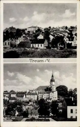 Ak Treuen im Vogtland, Stadtansicht, Gebäude, Turm, Photographie