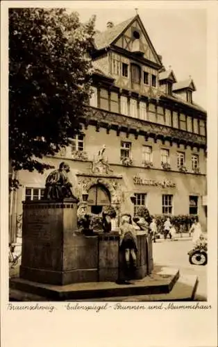 Ak Braunschweig in Niedersachsen, Eulenspiegel-Brunnen, Mummehaus,  Gebäude, Brunnen