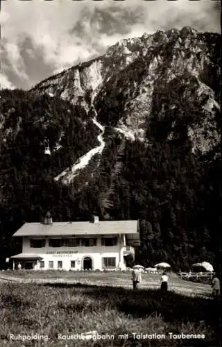 Ak Ruhpolding in Oberbayern, Rauschbergbahn, Talstation Taubensee, Cafe Restaurant