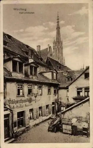 Ak Würzburg am Main Unterfranken, Historische Gebäude, Hahnenhöfchen, Turm, Mildprethandlung