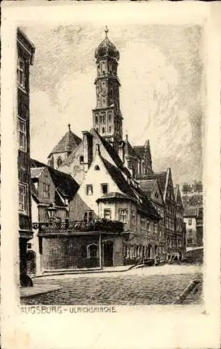 Ak Augsburg in Schwaben, Ulrichskirche, alte Stadtarchitektur,  Häuser, Straßenszene