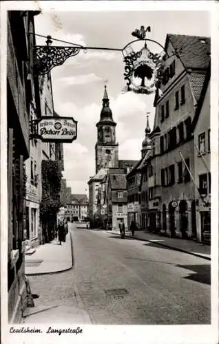 Ak Crailsheim in Württemberg, Langestraße,  Architektur, Turm, Straßenansicht, Schwarz-Weiß-Fotog