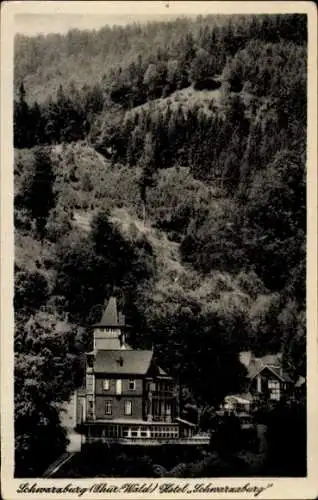 Ak Schwarzburg in Thüringen, Schweizerhaus, Schwarzburg Hotel, Waldlandschaft,  Architektur
