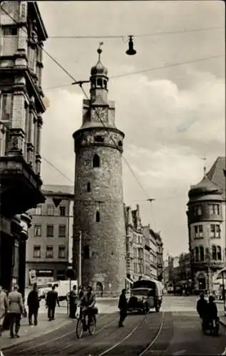 Ak Halle an der Saale, Klement Gottwald Straße mit Leipziger Turm
