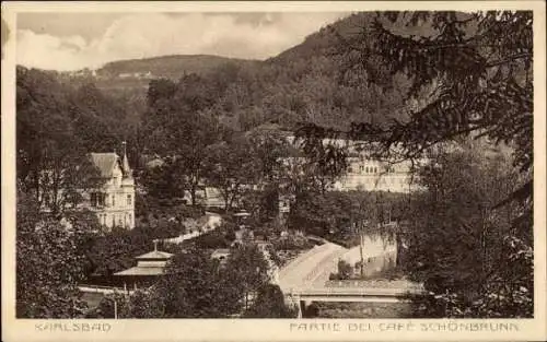 Ak Karlovy Vary Karlsbad Stadt, Teilansicht, Café Schönbrunn