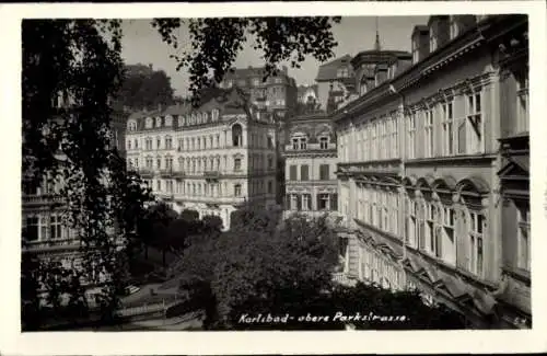 Ak Karlovy Vary Karlsbad Stadt, Obere Parkstraße, Gebäude