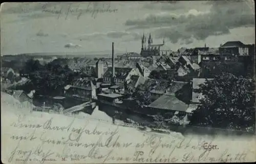 Mondschein Ak Cheb Eger Region Karlsbad, Gesamtansicht