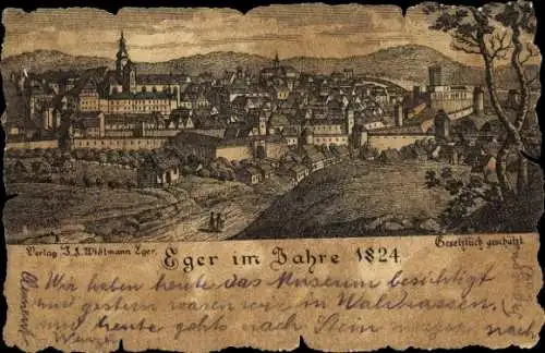 Künstler Ak Cheb Eger Reg. Karlsbad, Blick auf den Ort im Jahr 1824