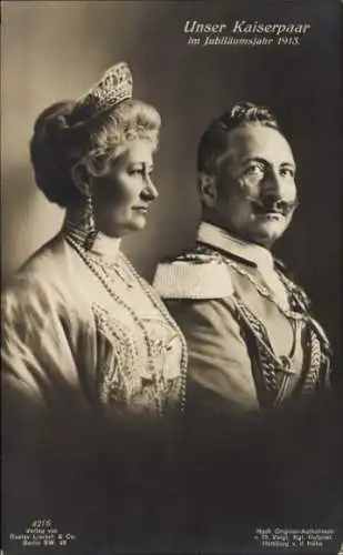 Ak Kaiser Wilhelm II., Kaiserin Auguste Viktoria, Jubiläumsjahr 1913, Portrait