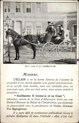 Ak Kaiser Wilhelm II., Kaiserin Auguste Viktoria, Pferdekutsche, L'Eclair Journal de Paris